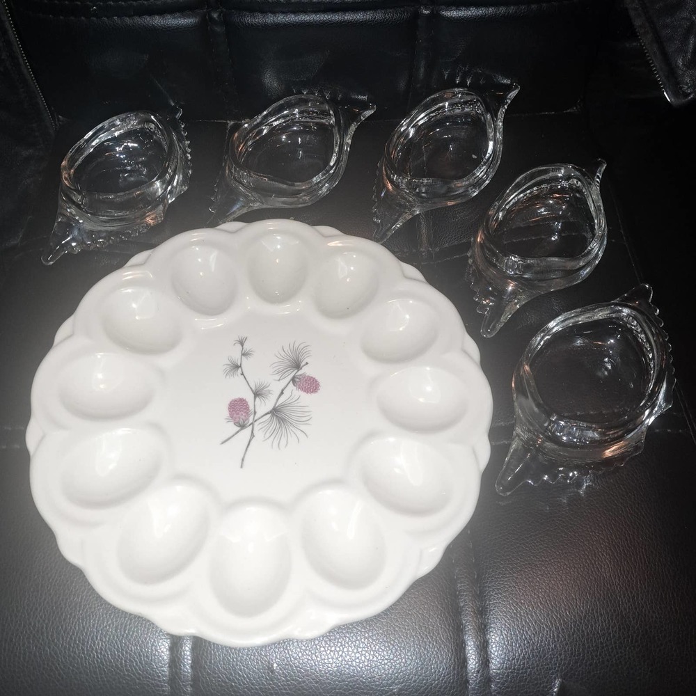 FABULOUS VINTAGE & PERFECTION Egg platter Plus 5 Glass Egg-Caviar-Tapas Plates